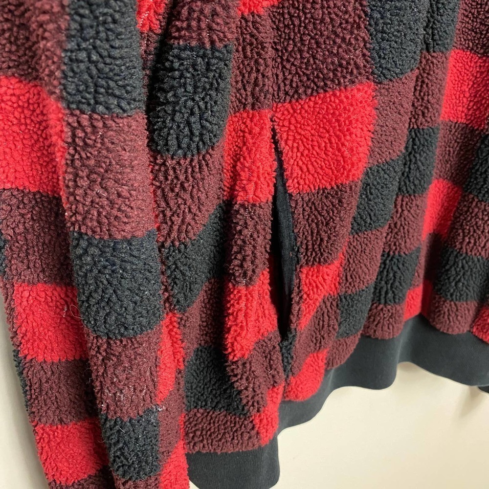 J.CREW Sweater Pullover Buffalo Plaid Check Fleece Shearling Sherpa Snap Size M - Picture 5 of 11